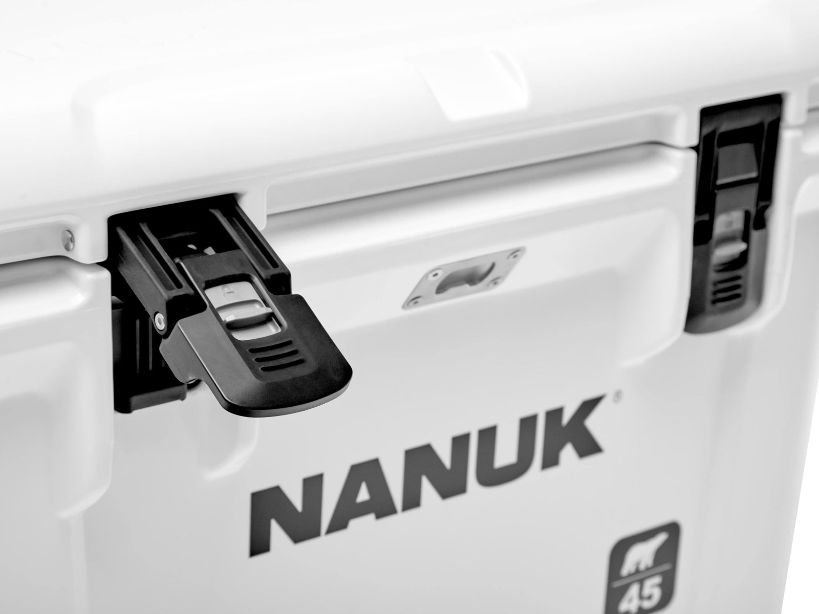 Close-up of a Nanuk cooler with the brand name visible