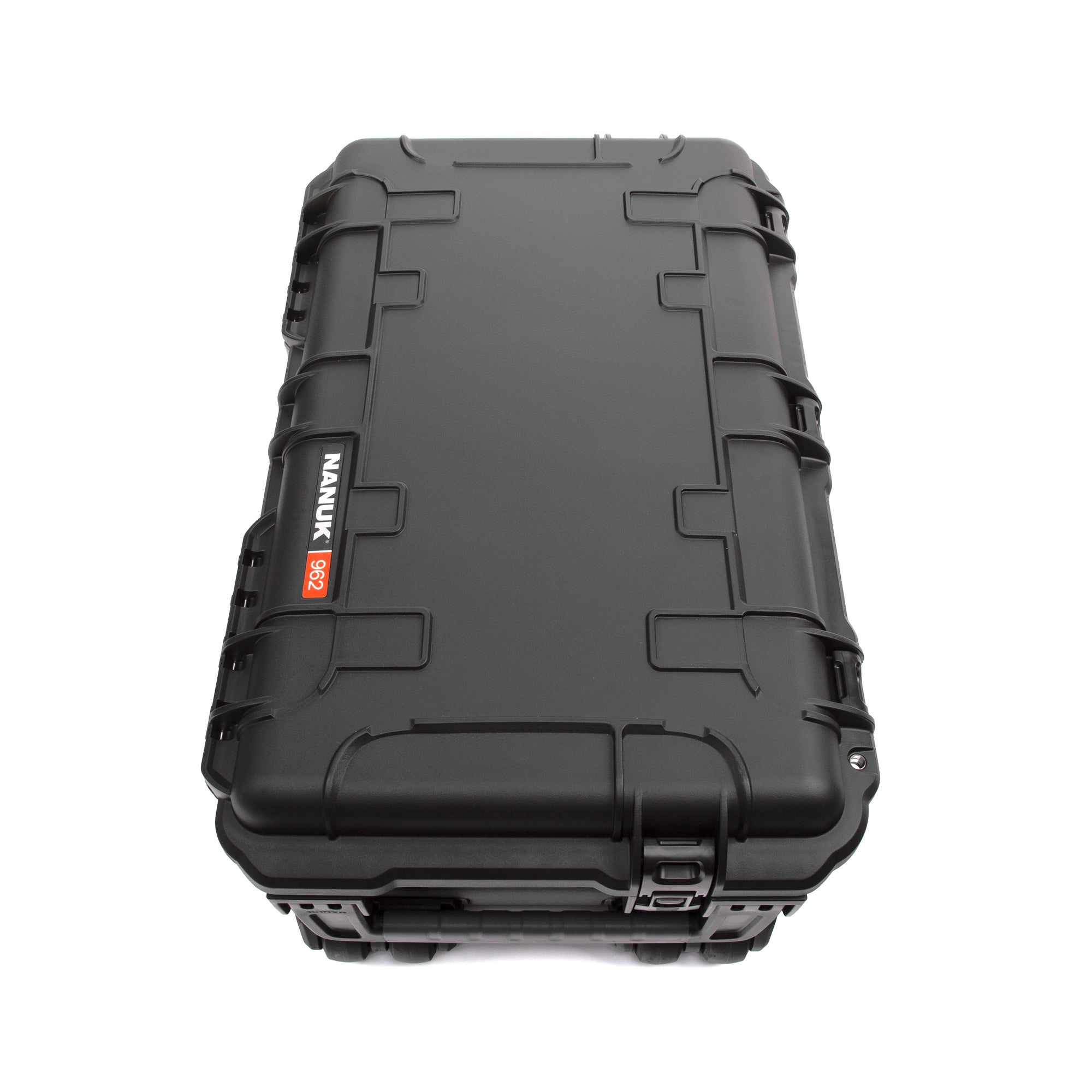 A black hard-shell protective case with latches and textured corners, photographed from a top-down angle on a plain white background. A small red and white MANLUK logo is visible on the side. A black hard-shell protective case with latches and textured corners, photographed from a top-down angle on a plain white background. A small red and white MANLUK logo is visible on the side.