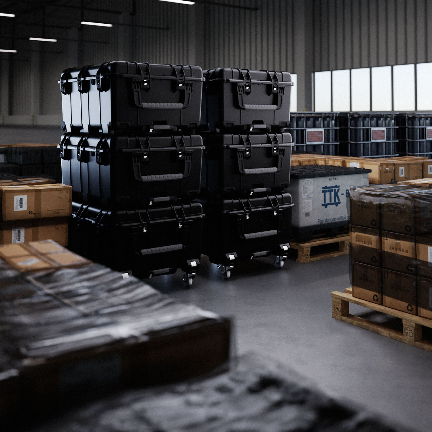 Stacking of 6 NANUK 976 in a Warehouse