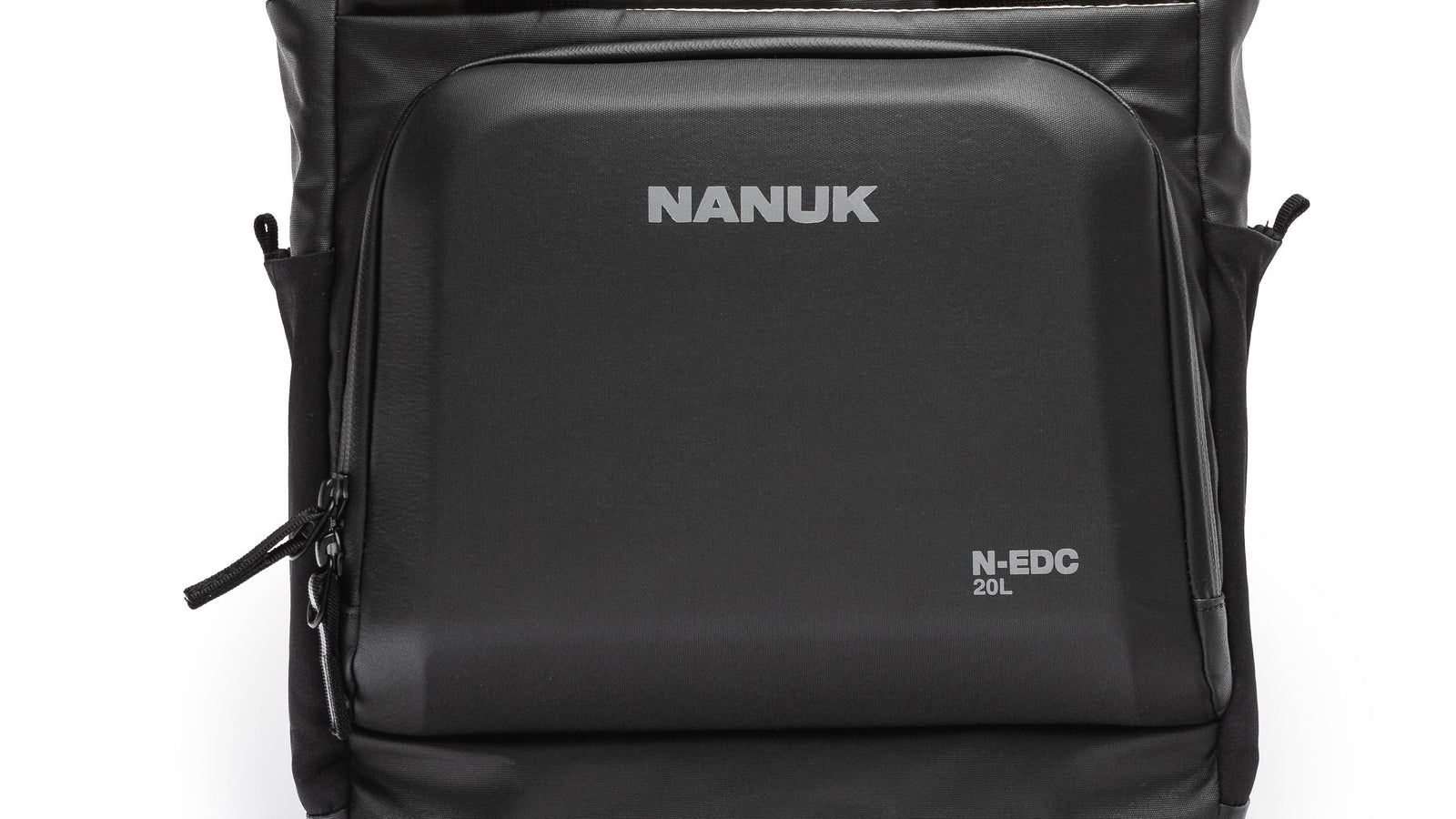 Black backpack with NANUK branding on a white background