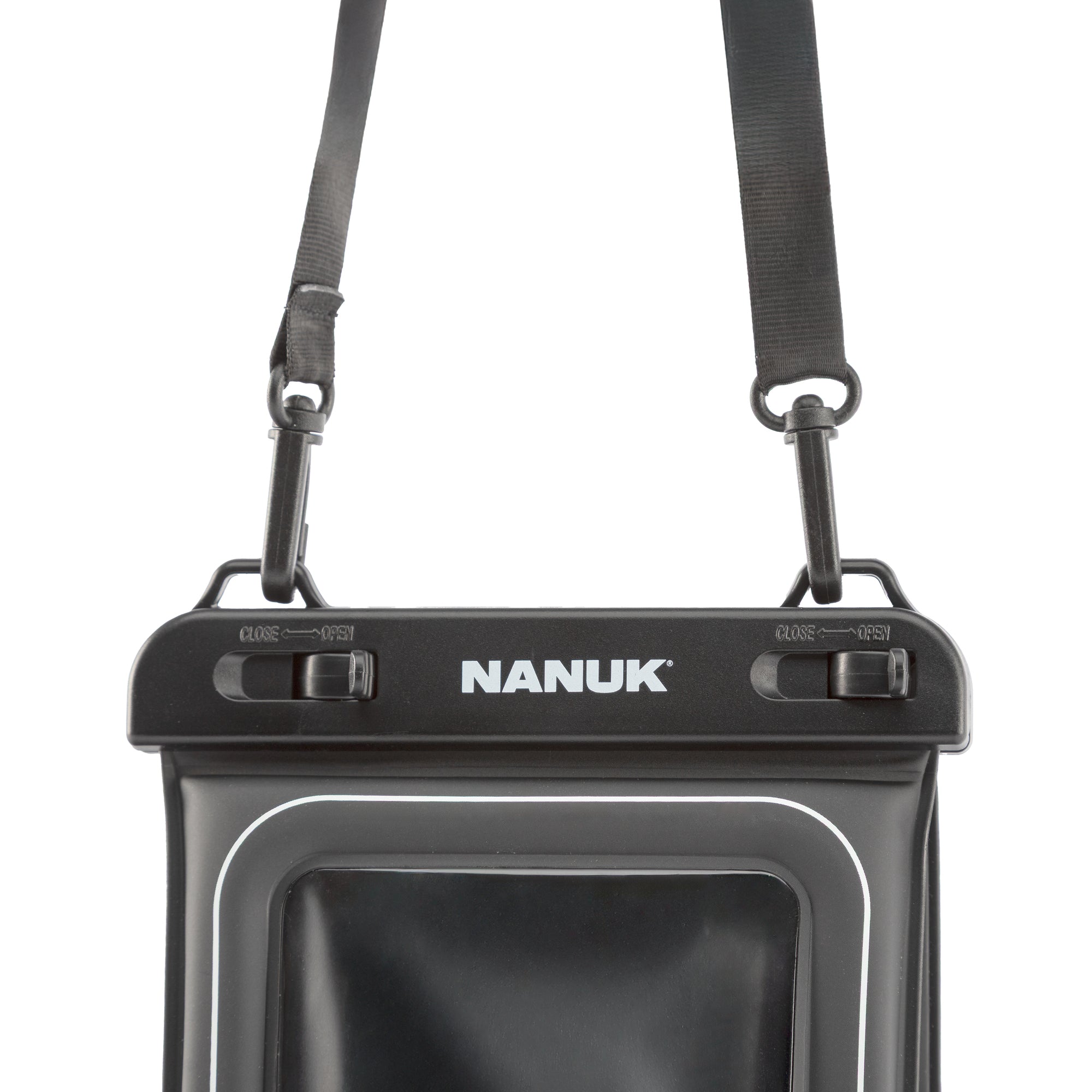Black Nanuk phone case with a strap on a white background Black Nanuk phone case with a strap on a white background