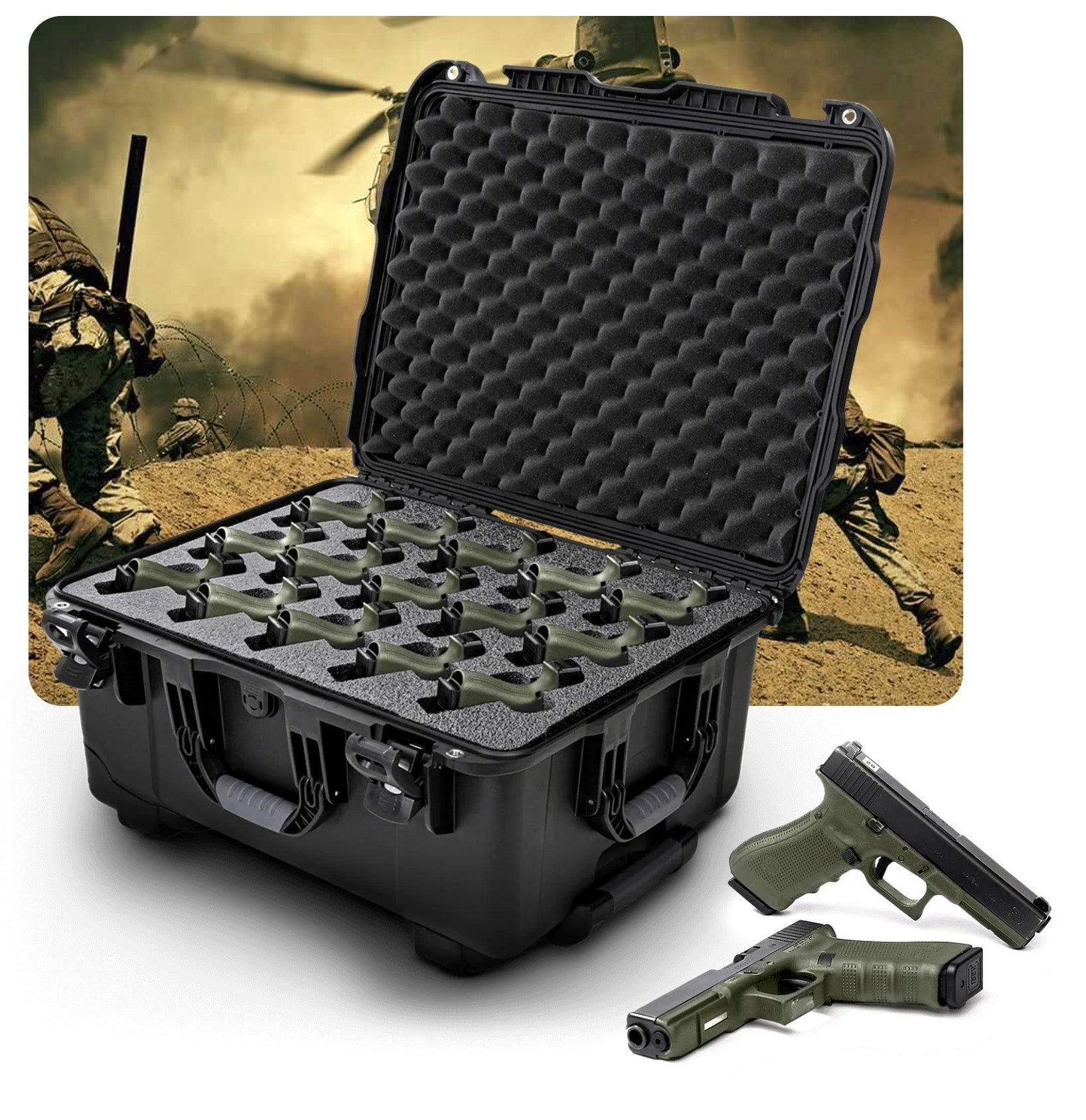 Custom foam interiors ensure that sensitive and essential parts are stored securely and accessed easily. The military has a lot of moving parts. We keep them organized.