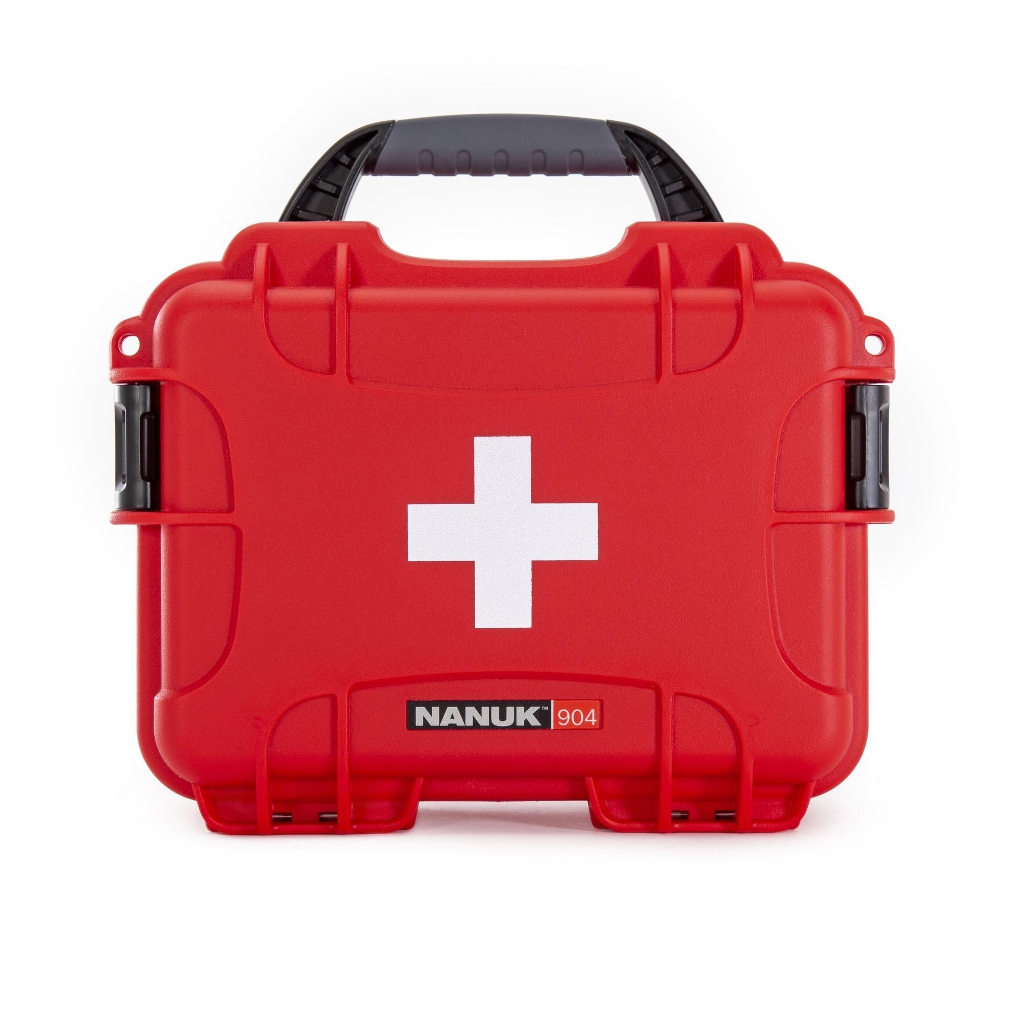 Red first aid case with a white cross and Nanuk logo on a white background Red first aid case with a white cross and Nanuk logo on a white background