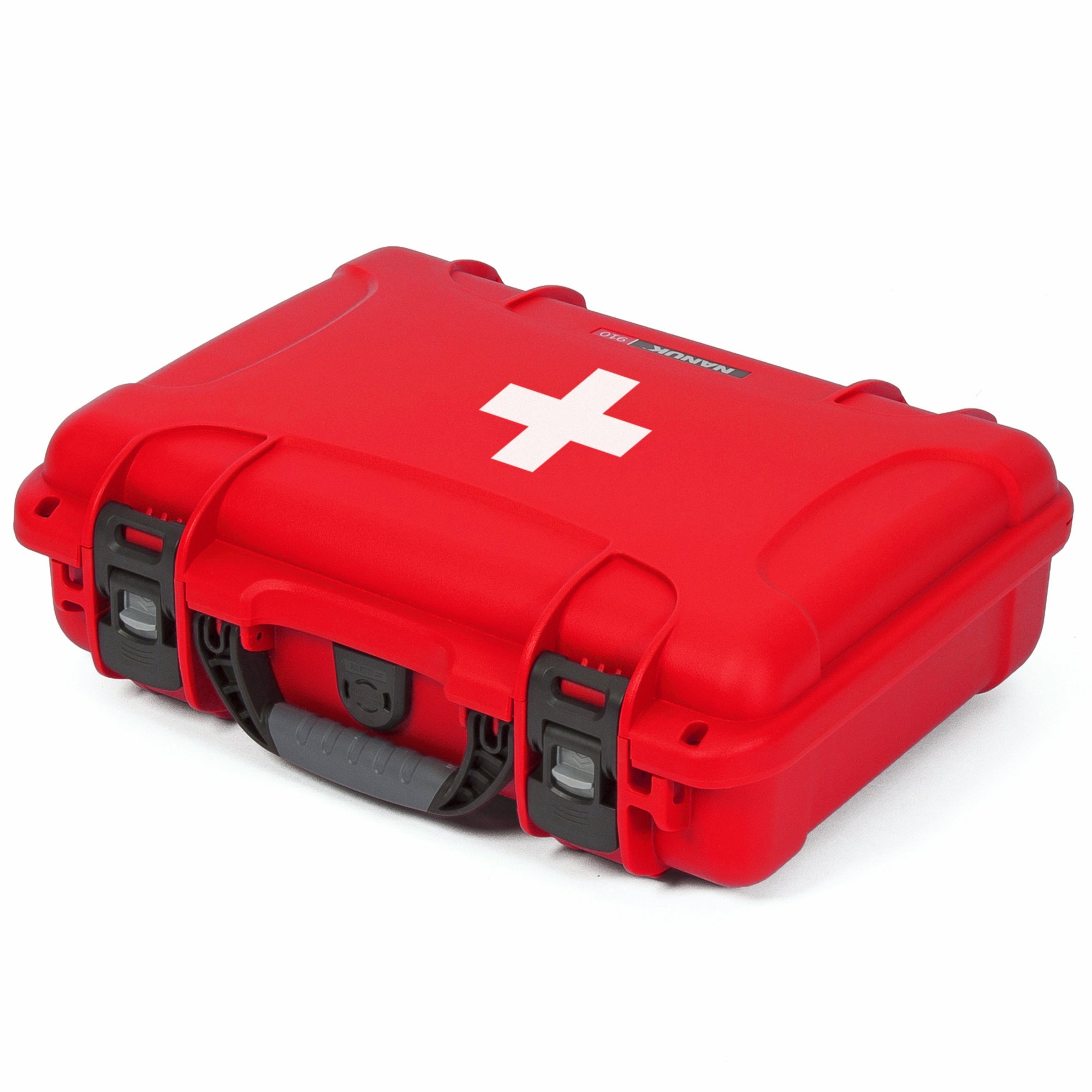 Red first aid case with a white cross on a white background Red first aid case with a white cross on a white background