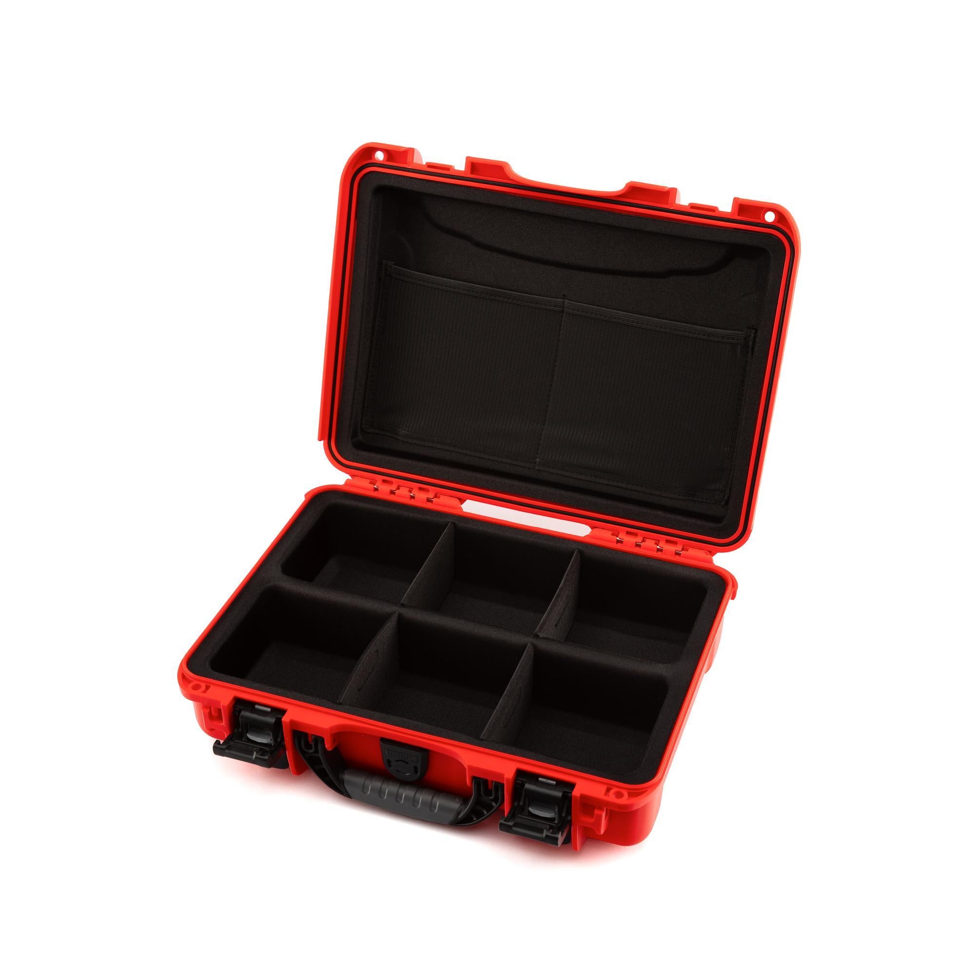 Red toolbox with black interior on a white background