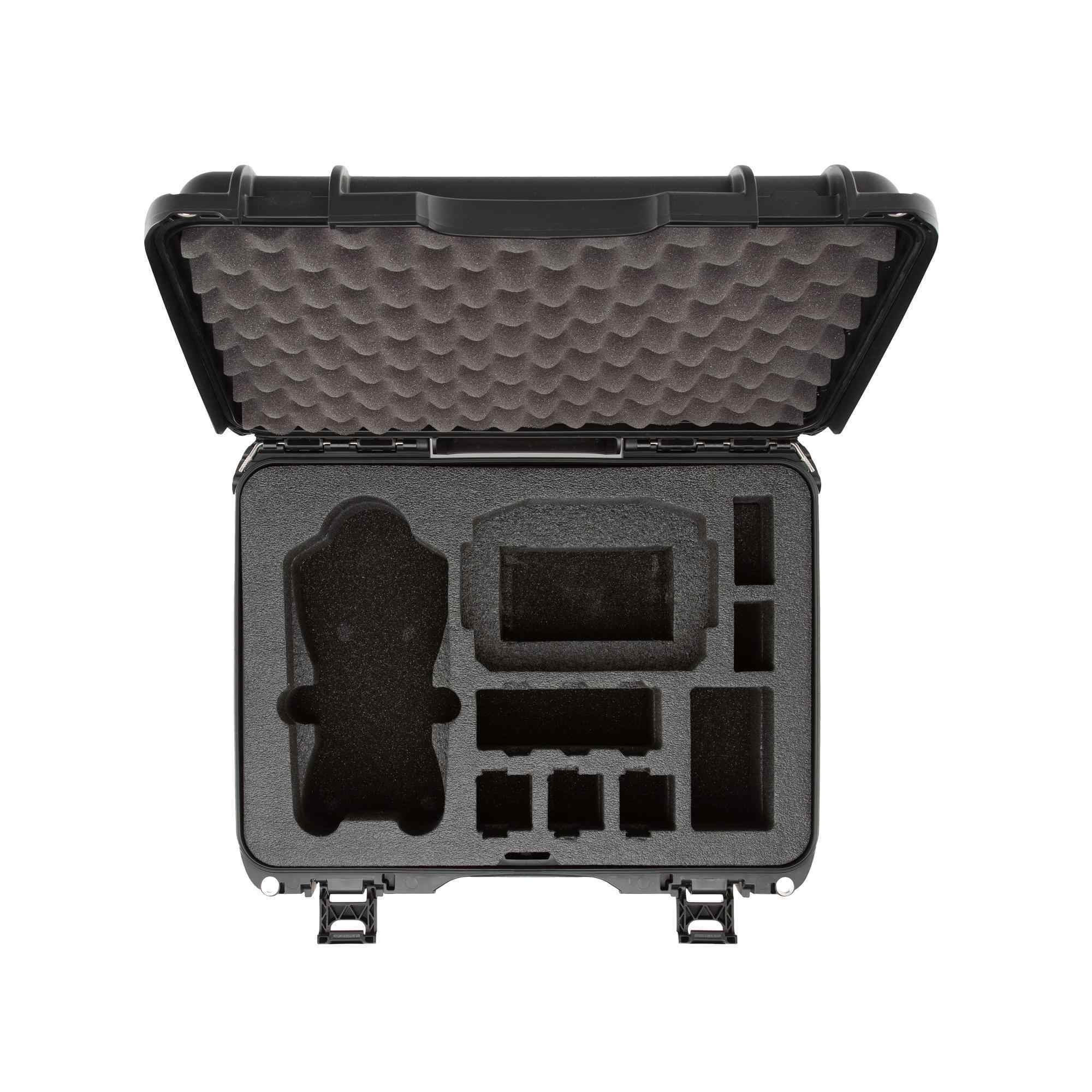 Black protective case with foam interior on a white background