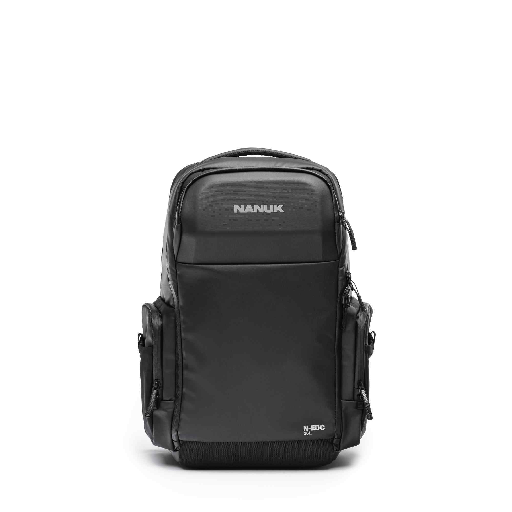 Black backpack with 'NANUK' branding on a white background