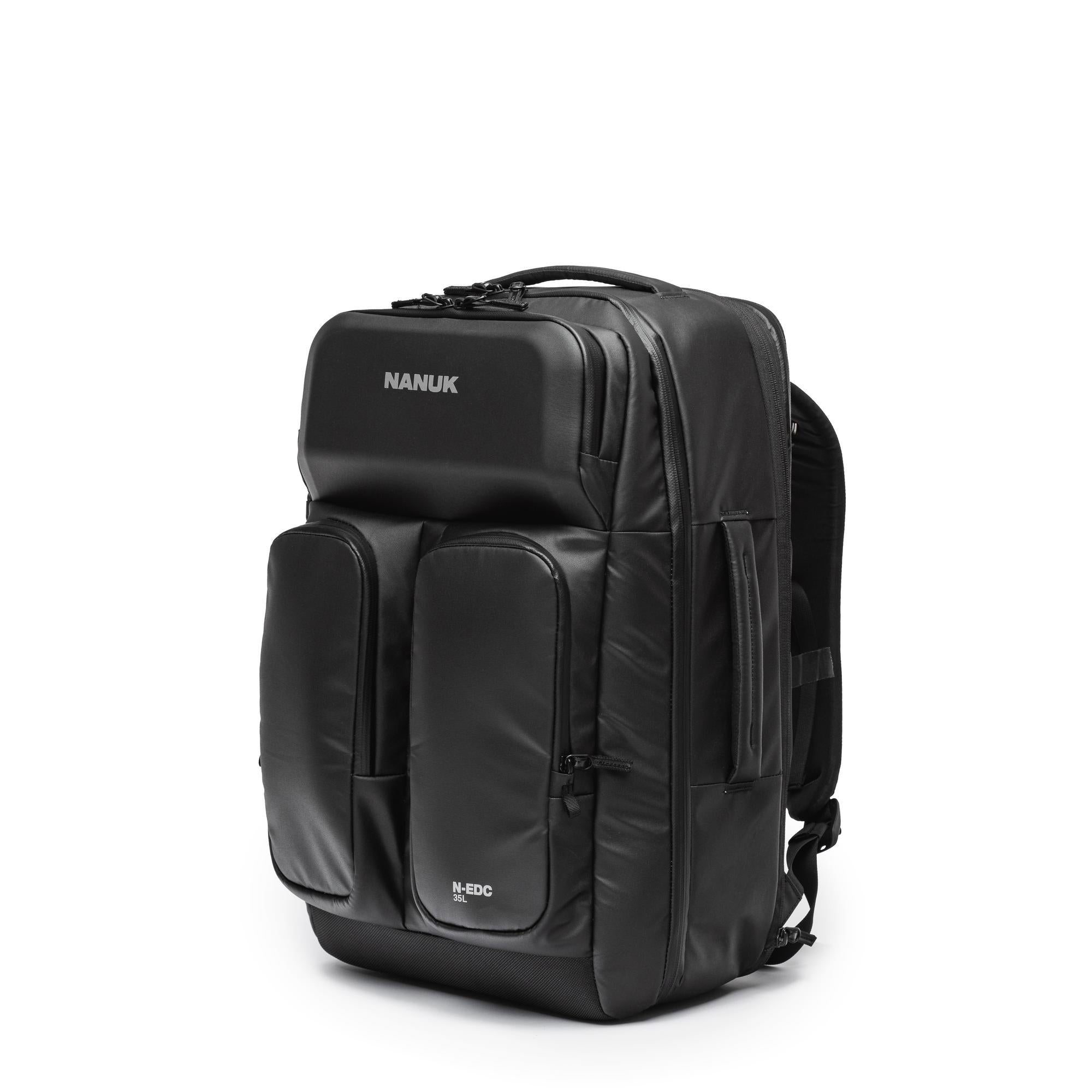 Black backpack with NANUK branding on a white background