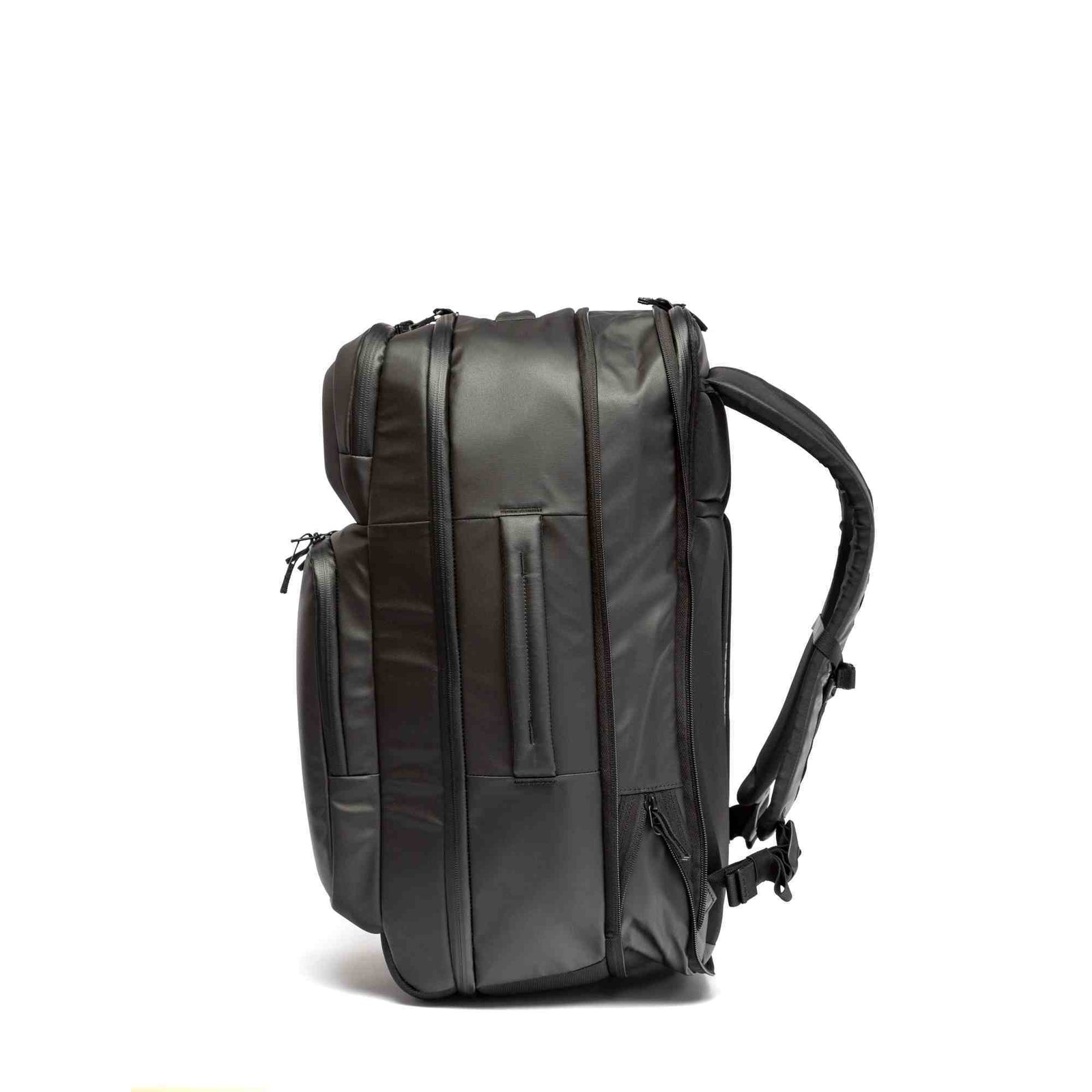 Black backpack on a white background