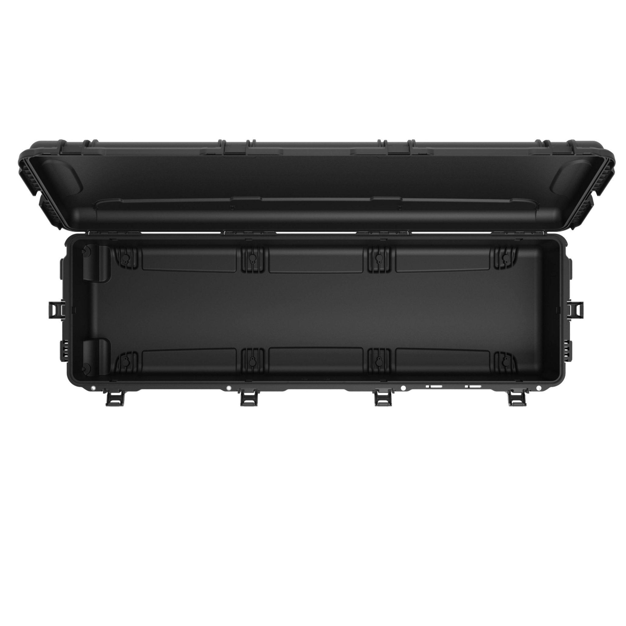 Black open protective case on a white background