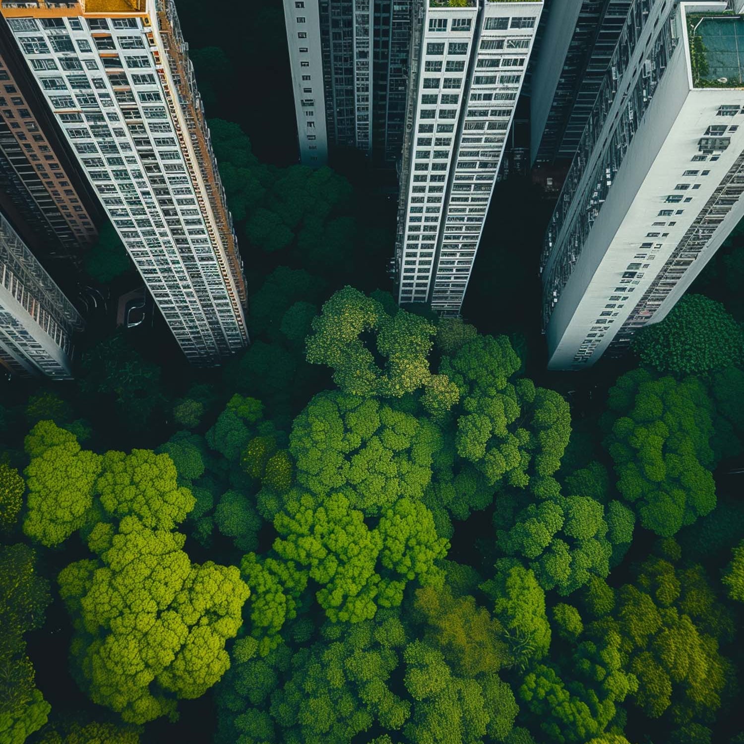 City and trees merging together