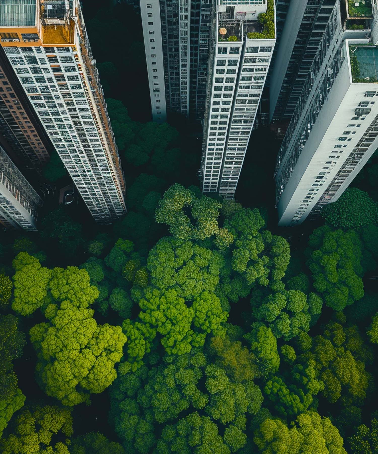 City and trees merging together