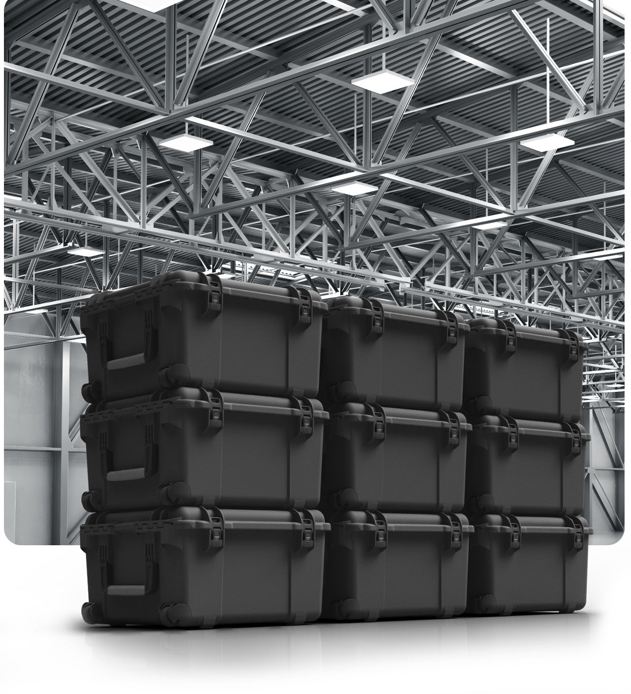 NANUK's Integrated interlocking feature enhances logistics efficiency by enabling secure, space-saving stacking of cases. It ensures stable, risk-free transport of sensitive equipment, reducing transportation costs and improving operational efficiency.