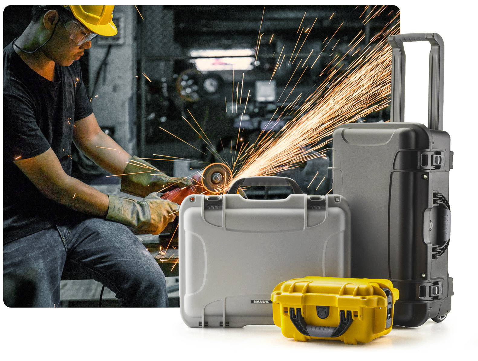NANUK hard cases offer superior protection for valuable equipment, spare parts, tools, and first aid kits in industrial environments, ensuring they remain safe from impact, drops, and harsh conditions.